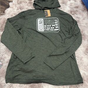 Fintech Green Long Sleeve Tee With Hood Sz Med NWT
